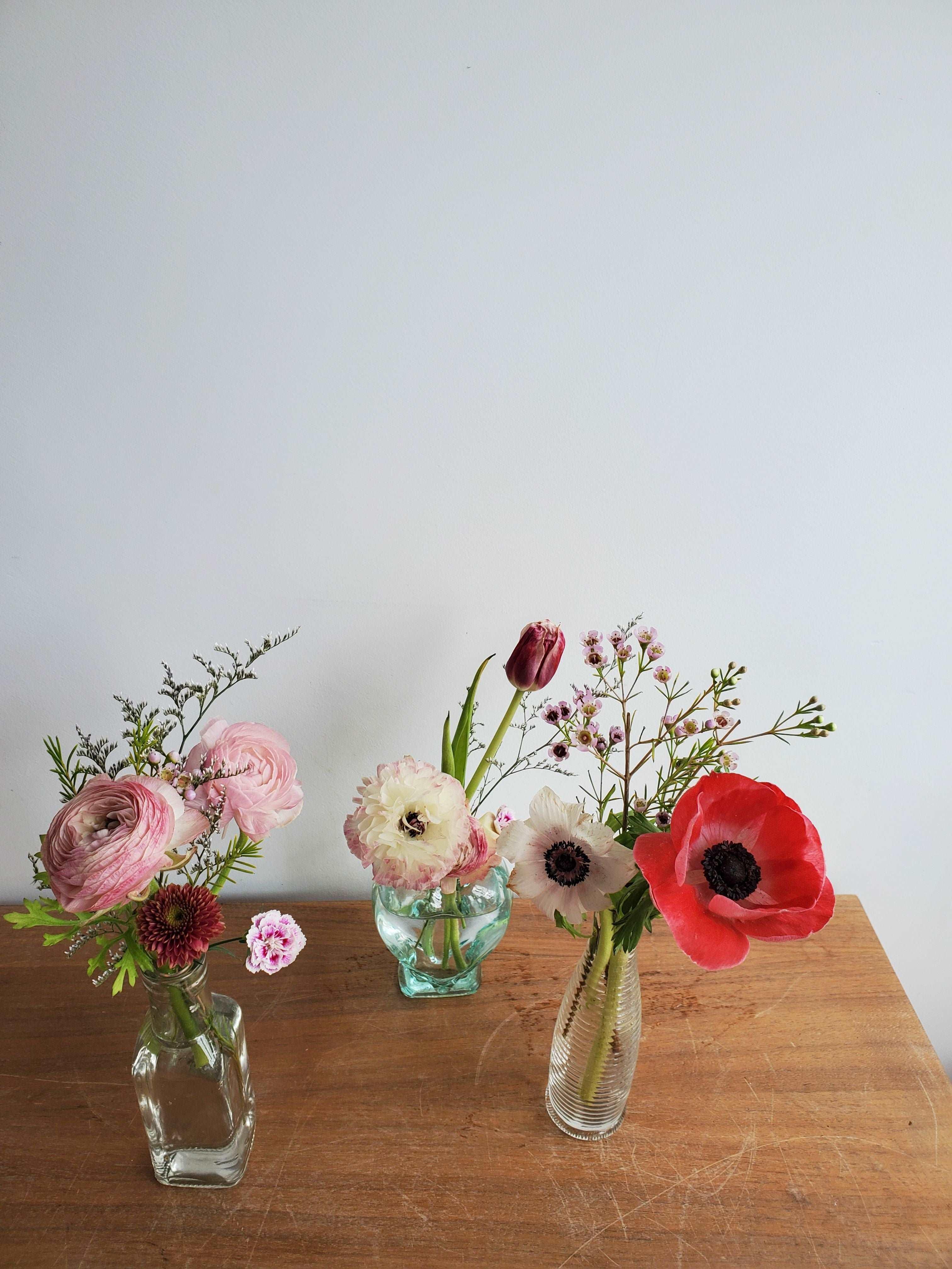 Trio vases soliflore